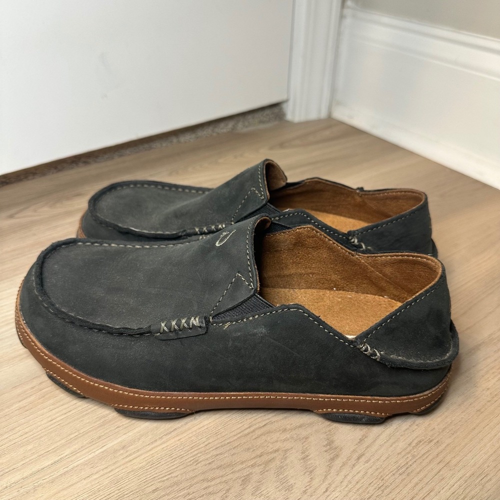 Olukai Moloa Shoes Men's 8 Black Leather 7225SK